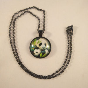 Jewelry - Black Panda Bears Cabochon Pendant Chain Necklace Jewelry - Black Panda Bears Cabochon Pendant Chain Necklace